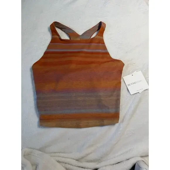 Beyond Yoga Tank Crop Top Shelf Bra Sunset Refocus Softmark Sunset Medium NWT - Picture 5 of 8